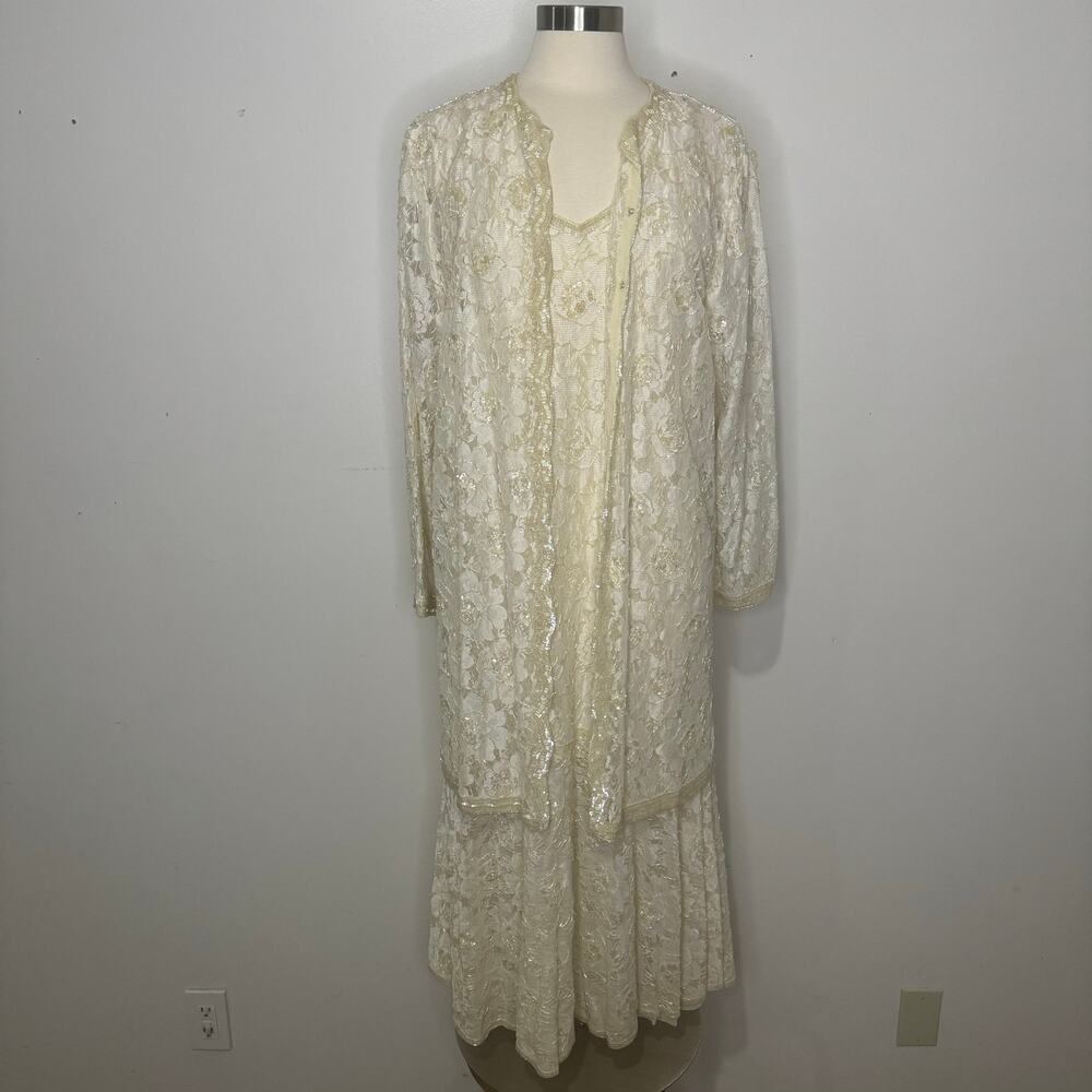 Vintage JUDITH ANN PLUS Lace Beaded Dress Jacket Set Size 1X 16-18